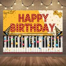 1pc Happy Birthday Piano Banner - Music Notes And Keyboard Design, Perfect For Party Decoration And Studio Props - 1 - View 1