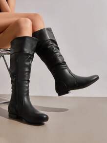 Women's Knee High Boots And Pull On Fall Weather Boots, Ladies' Fashion And Comfortable Walking Boots, Zippers Boots, And Flats - Black/PU - View 3