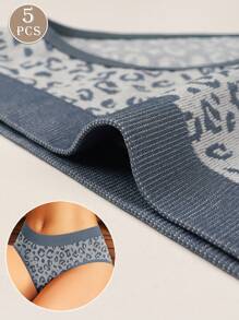 MEIYATING 5 件套女士豹纹无缝三角裤，低腰瑜伽内裤，弹力舒适 - 彩色 - 查看 3