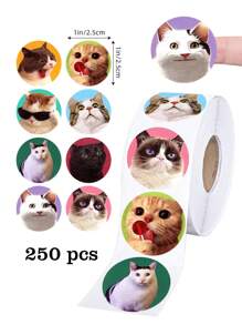 250pcs/Roll Cute Cat Animal Funny Self-Adhesive Stickers, Water Cup Journal Decorative Sticker, Gift Wrap Sealing Stickers, PVC Non-Adhesive Stickers,School Supplies,Back To School - Multicolor - View 1