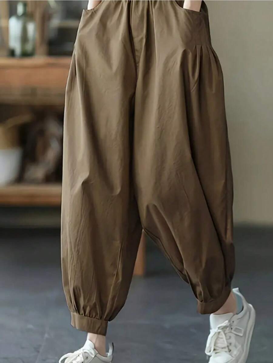 Women's Casual Solid Color Drawstring Harem Pants