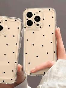 1pc New Minimalist Allover Small Black Dot Pattern Phone Case Suitable For IPhone 16 Pro Max, 11/12/13/14 Plus, XR/7/8 Plus, 15 Pro Max