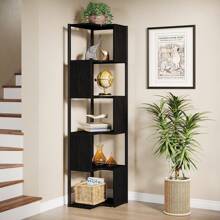 Estantería de esquina de 171 cm, pequeña estantería de pie de 6 niveles, estantería de esquina alta con estructura de metal para sala de estar, hogar y oficina (negro) - Negro - Ver 3