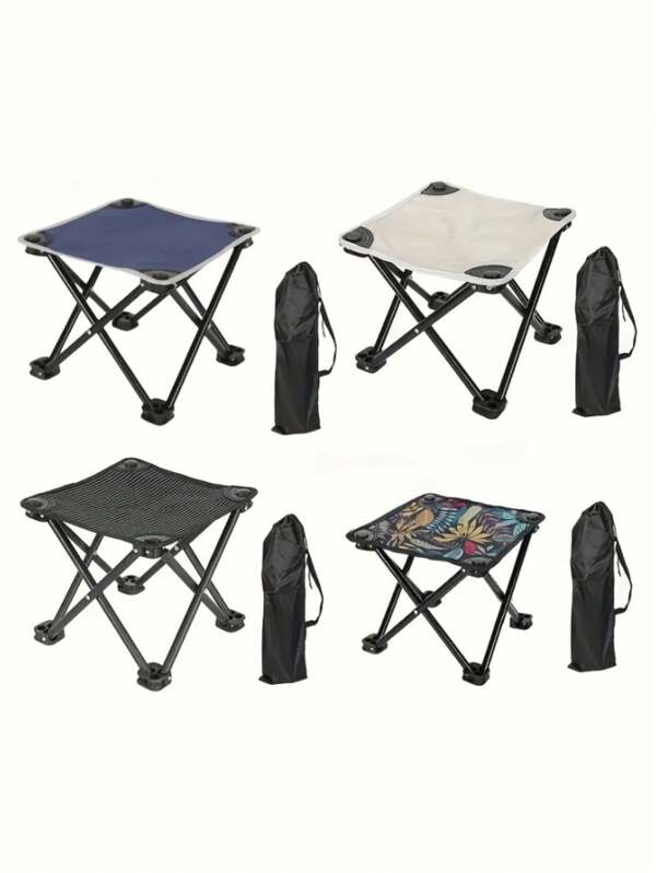 Ultralight Portable Folding Camping Stool With Storage Bag And Side Pockets - Durable Stainless Steel Frame, Quick Set Up, Perfect For Camping, Fishing, Outdoor Activities And Backpacking, Blue Mesh Seat, Black Fabric Cover, Compact Design, Easy To Transport, Travel Stool | Compact Stool | Sturdy Construction, Camping Gadget