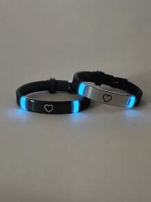 ATLVXJL 2pcs/Set Glow-In-The-Dark Minimalist Heart Decor Couple/Friendship Bracelet Set, Casual Accessory Suitable For Daily Wear, Valentine's Day And Halloween Gift