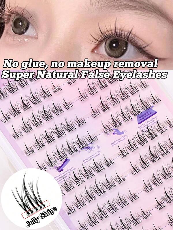 60/120pcs No Glue Lashes C Curl Self Adhesive Eyelashes Pre-Bond Individual Lash Clusters 10-13mm No Glue Needed Eyelash Reusable Natural Soft Eyelash Extension Long Lasting Korean False Eyelashes Gift For Women & Girl Large Capacity Segmented Fake Eyelash
