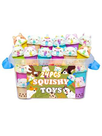 3/6/9/12/24 pièces Mini jouets squishy à bulles à boire mignons et à levée lente - Faveurs de fête, récompenses en mousse à mémoire de forme, vache, lama, chat, corgi, ours, licorne (aléatoire)
