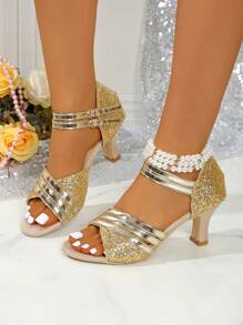 2025 Comfortable High Heel Women's Fish Scale Sequins Gold Sequins High-End Atmospheric Women's Shoes - Gold - View 6