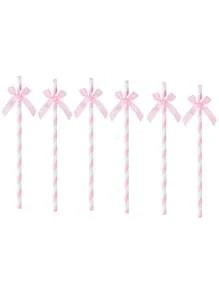 6pcs Bowknot & Stripe Paper Straws, Decorative Accessories For Baby Gender Reveal Party - 6pcs - View 7