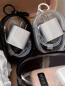 2/1 Peça Bolsa de Armazenamento de Cabo de Dados Portátil Transparente, Mini Bolsa de Armazenamento com Zíper, Bolsa de Armazenamento Multifuncional Compacta, Estojo para Fones de Ouvido e Carregador com Chaveiro, Bolsa para Pulseira, Bolsa para Maquiagem, Acessórios de Viagem Transparentes e Suprimentos Escolares