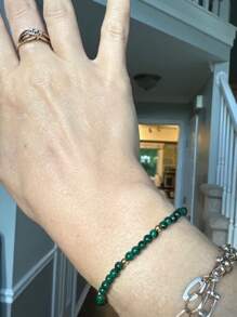 YAUKIA Delicada pulsera minimalista de malaquita y obsidiana negra - Pulsera delicada de piedra natural de malaquita - Pulsera de capas de cristal de malaquita y obsidiana - Regalo de piedra de nacimiento para mamá, esposa, amigas