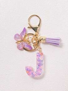 1pc A-Z English Letter Creative Keychain, Kids Backpack Accessories, Butterfly Letter Pendant Keychain For Girls, Bag Charm - Purple - View 21