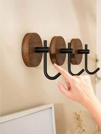 1 件胡桃木壁挂挂钩，无需钻孔，时尚款式，强力粘性，易于安装，质朴装饰挂钩，用于悬挂外套、毛巾、钥匙、包包，适用于入口、浴室、门 - 重型木挂钩，门上衣架挂钩，家居储物挂钩，厨房储物挂钩，浴室储物挂钩
