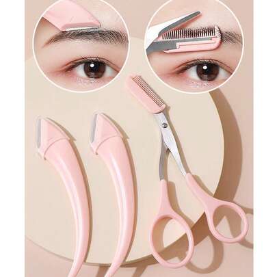 4件/2件/1件装眉毛修剪器套装，不锈钢弯头眉刀/眉剪带梳子，适合任何肤质的美容工具，男女通用，可用于脱毛、化妆、家居装饰、梳妆台、旅行、卧室等场合。产品包含：眉刀、化妆工具、礼品、女士礼物、圣诞礼物、赠品、旅行必备品等。