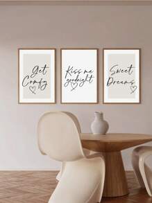 Bộ 3 tranh trang trí tường phòng ngủ phong cách tối giản hiện đại, tông màu trung tính, câu nói ý nghĩa trước giờ đi ngủ, họa tiết cặp đôi màu be, tranh không khung. - Nhiều màu - Xem 5