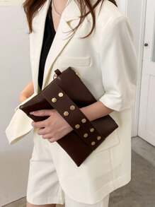 Women's Vintage Clutch Purse,Fashionable Solid Color Rivet Clutch Purse, Simple And Stylish Envelope Bag With Rivet Inlay Design Handbag For Work, Commuting, Dating, Parties