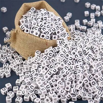 100/1000pcs/Pack White Background Black Letter Beads, 6mm Acrylic Square English Letter Beads, DIY Jewelry Making Supplies, Decorative Accessories | Overflowing Beads | Durable Bead Material For Jewelry Making