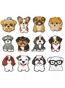 12 件/套可爱卡通狗鞋饰 - DIY 可拆卸 PVC 扣，混合颜色，创意街头风格鞋饰，理想的圣诞礼物配件，狗配件