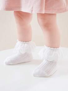 1 Pair Breathable Girls Lace Ruffle Trim Princess Socks - Multicolor - View 1
