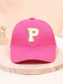 1pc Girl Letter 26 Printed Baseball Cap, Deep Pink, Sun-Protection, Suitable For School Activities And Holiday Gifts, Spring/Summer - Hot Pink - View 71