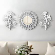 3/1 pezzi Specchio decorato con rose floreali creative, elegante decorazione da parete, ornamento appeso per mobili, adatto per soggiorno, bagno, camino, decorazione murale fai-da-te