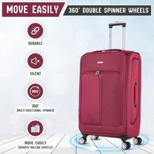 29" Large Suitcase Super Lightweight 20% Expandable 4 Wheels Spinner Soft Shell Check In  For 23kg - Red - View 3