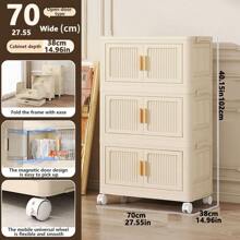 Double Door Foldable Storage Cabinet, Plastic Transparent Wardrobe For Kids Room, Multi-Tier Movable Organizer - Cream - View 30