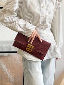 New Small Designer Vintage Alligator Print Envelope Handbag For Women