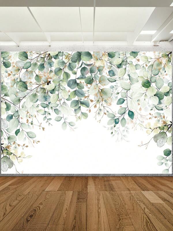 1pc Green Eucalyptus Leaves Wall Photography Backdrops Watercolor Spring Nature Party Banner 59.1*39.4/82.7*59.1/106.3*70.9 Inches Indoor Outdoor Newborn Shower Birthday Wedding Photo Background