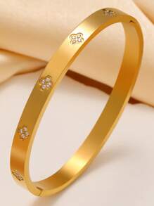Elegante conjunto de brazalete de acero inoxidable con trébol de cuatro hojas de circonita, brillante y con estilo, adecuado para uso diario y como regalo a amigos