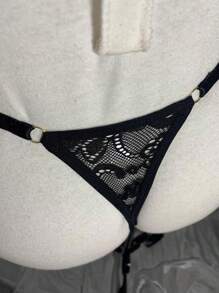 Thong Panties Pendant In Opening Panties In Women's Thongs Sexy Lace Lingerie Sensual Intimate Fashion - 黑色 - 查看 7