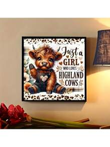 1PC Highland Cow Diamond Painting Kit, 5D DIY Art Mosaic Craft Set, Round Acrylic Diamonds, Animal Theme, Full Drill Canvas, 30x30cm & 40x40cm Sizes, With Frameless For Birthday & Holiday Gifts