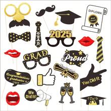 Black Graduation Photo Booth Props 2025 - Pack Of 20, Black And Gold Graduation Photo Props For Grad Party Decor 2025 - Multicolor - View 2