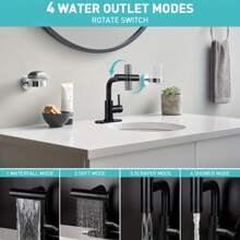 A 4-In-1 Bathroom Faucet, Matte Black Modern Single-Handle Pull-Out Bathroom Sink Faucet, 1 Hole Or 3 Holes, With Pop-Up Drain And Base Mounting Plate, Stainless Steel Faucet For Bathroom Sink Vanity