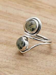 Prehnite 925 Sterling Silver Gemstone Adjustable Ring - 葡萄石 - 查看 4
