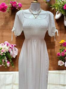 VESTIDO LARGO TIPO CAMPESINO CON MANGA MOD. ALY - Blanco - Ver 6