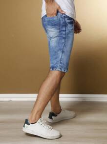 Wholesale Men's Bermuda Jeans Lycra Elastane - Blue - View 3