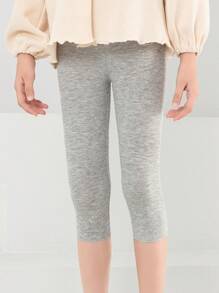 1 Stück Kinder Sommer elastische einfarbige vertikal gestreifte Caprileggings, weiche Strumpfhosen Kinder Caprihosen für Mädchen Alltagskleidung - Grau - Übersicht 7