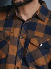 Men's Long Sleeve Plaid Flannel Shirt - màu nâu - Xem 2