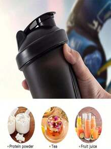 1pc,Portable Protein Shaker, Black And White Color Shaker, Non-Slip Design, Classic Ring Top And Equipped With A Stainless Steel Stirring Ball, Suitable For Outdoor Hiking Travel, Fitness Hydration Cup Sports Bottle, Water Bottle For Outdoor - Multicolor - View 3