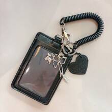 Black Leather Wristlet Keychain With Wallet, Car Key Chain With Key Ring, Anti-Lost Ring And Card Holder,School Supplies,Back To School - Multicolor - View 3