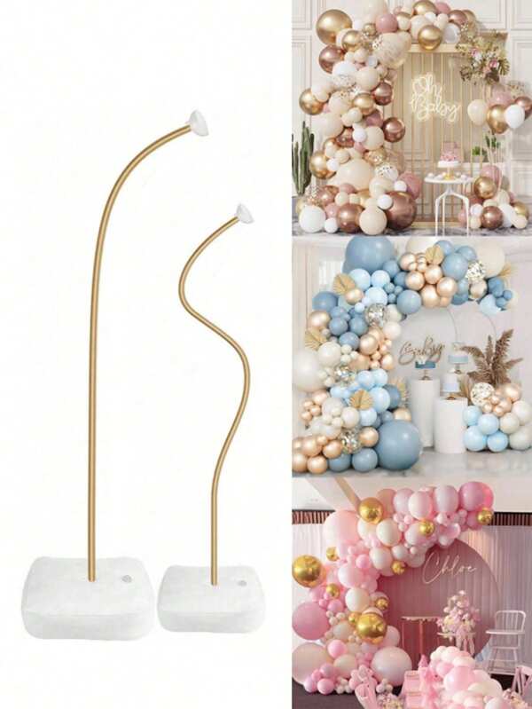 1 set de support de colonne de ballons flexible de 1,5 m / 2,5 m en or/blanc, support de voûte de ballons asymétrique et pliable librement, support de ballons en demi-cercle avec base, accessoires de ballons parfaits pour mariage, baby shower, anniversaire, fête de Noël, Nouvel An et décoration de fête de famille