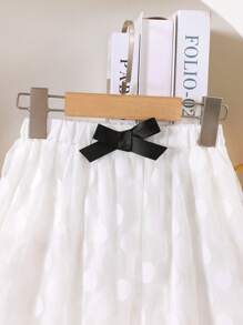 MommBaby Young Girls 2 Pieces Set: Round Neck Lace Spliced Striped T-Shirt + Mesh Lace Skirt, Butterfly Decor, Casual Outdoor Wear For Children, Summer Party