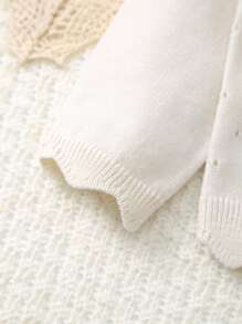 Infant Girls Lightweight Hollow Floral Pattern Button Crochet Long Sleeve Cardigan - Beige - View 4