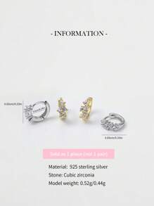 1pc 925 Sterling Silver CZ Cartilage Hoops, Rook Hoop, Conch Hoop, Hoop Earring, Suitable For Women And Men For Daily Wear, Sold As 1 Piece (Not 1 Pair) - Diamond Cartilage Earrings - View 3