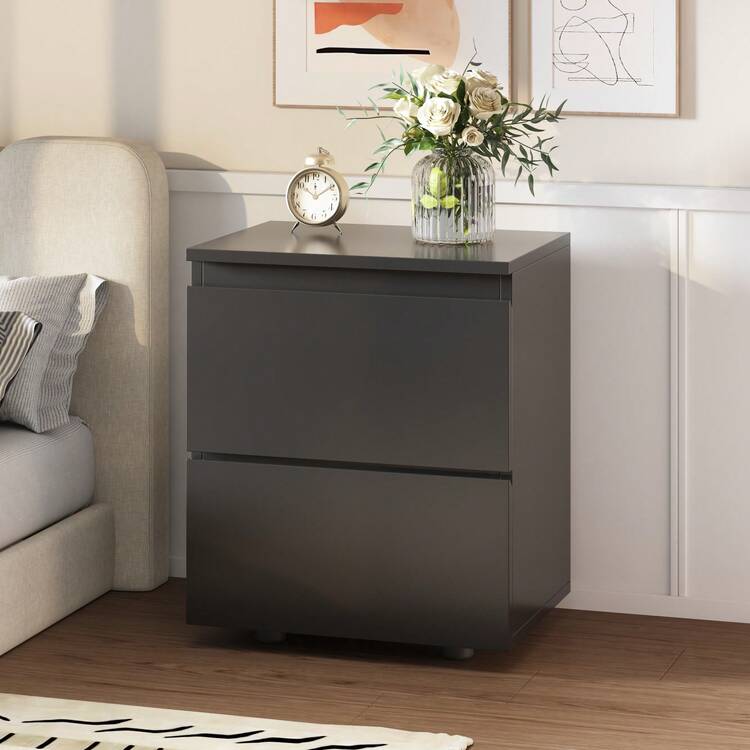 FUFU&GAGA Nightstand Bedside Table, Side Table For Small Spaces, Accent End Table With 2 Drawers For Living Room Bedroom, Black  ( 15.7"W *11.6"D* 18.9"H ) - 黑色 - 查看 1