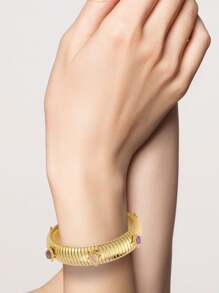 Gold Plated Ribbed Bold Bangle Bracelet For Women And Girls