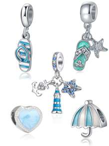 1PC Zinc Alloy Diamond-Set Blue Love Seaside Beach Starfish Flip-Flops Sunshade Umbrella Holiday Element Beaded Pendant Jewelry Jewelry DIY Pendant & Suitable For Multi-Scene Multi-Purpose Pendant For Wedding Couples Wife - Multicolor - View 1