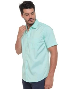 Rand paul Men's Slim Fit Short Sleeve Plain Dress Shirt With Pocket - màu xanh lá - Xem 5