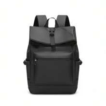 男士新款黑色防水翻盖背包，商务旅行通勤办公笔记本电脑包，休闲户外健身书包，中学生礼品包